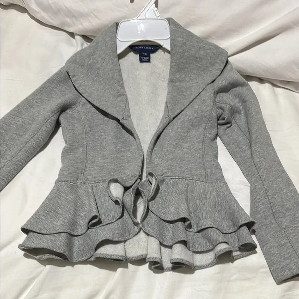 Ralph Lauren S 7 Gray Peplum sweatshirt jacket hook/eye closure euc worn once
